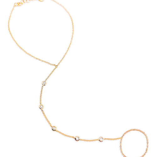 14k Gold Multiple Bezel Diamond Hand Chain