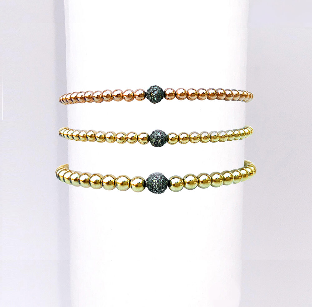 3mm or 4mm Bracelet with Sterling Silver Oxidized Diamond Bead
