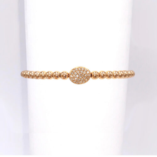 14k  Gold Bead Bracelet With Pave Diamond Bean