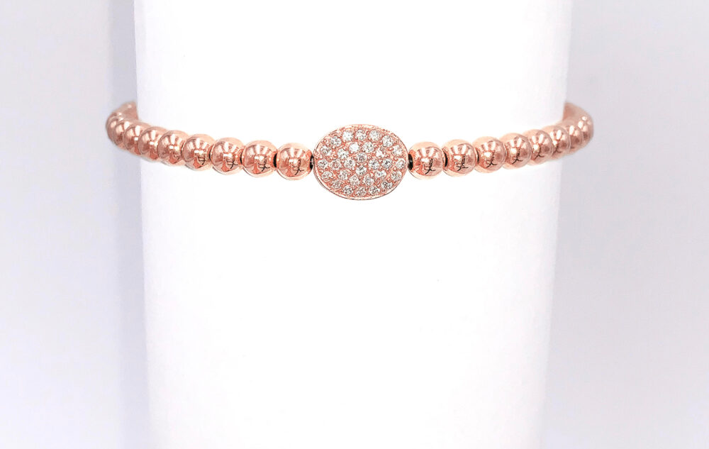 4mm Gold Filled Bead Bracelet With 14k Gold Diamond Bean - Image 2