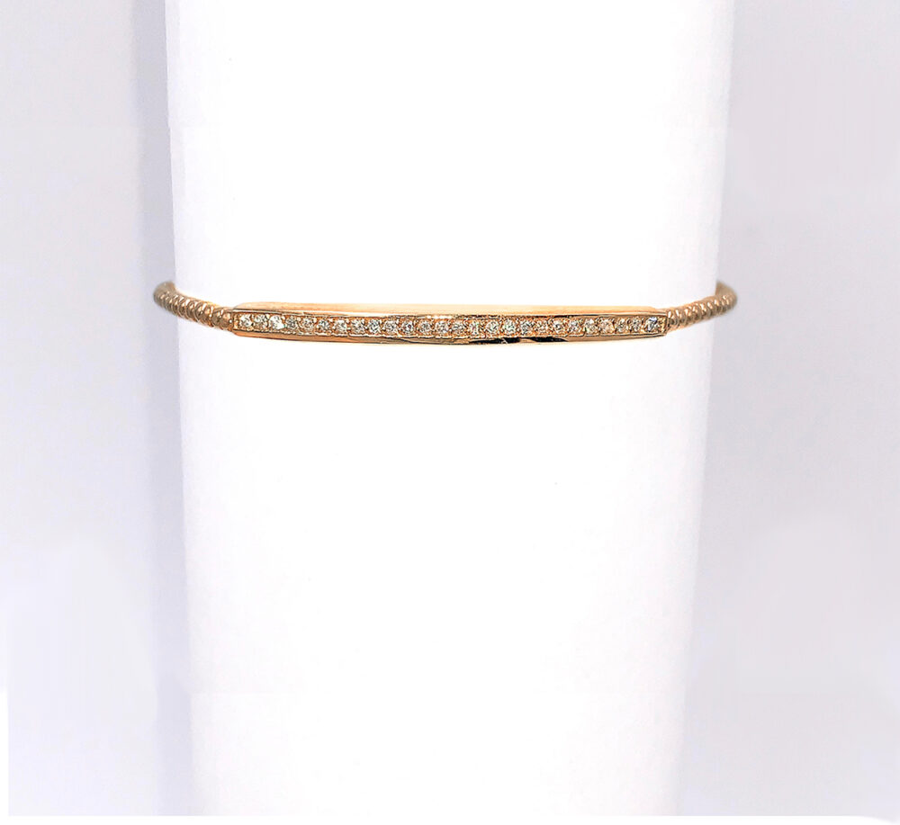 14k Gold 3mm Bead Bracelet With Pave Diamond Bar