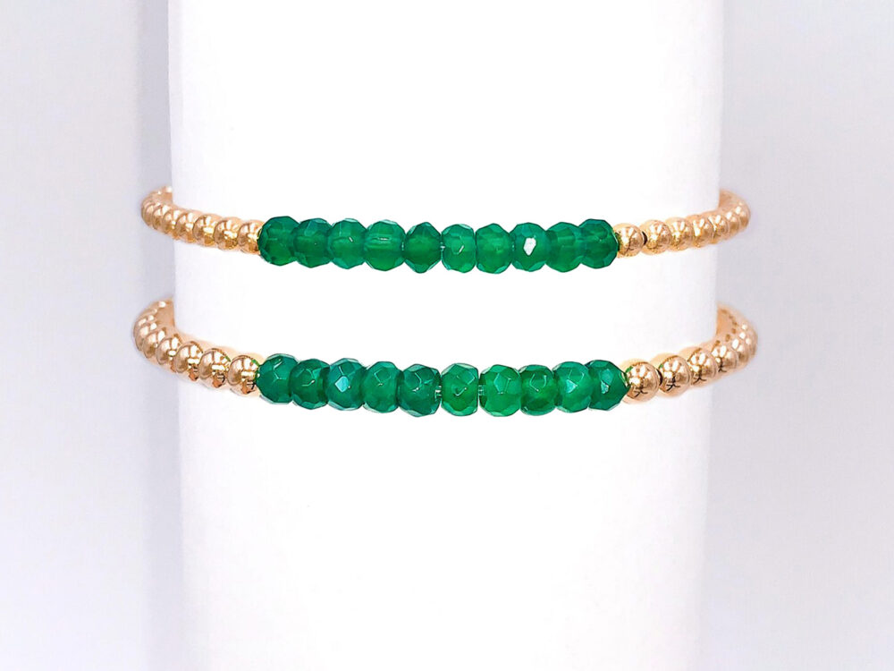 Green Agate Gold Filled Bead Bracelet