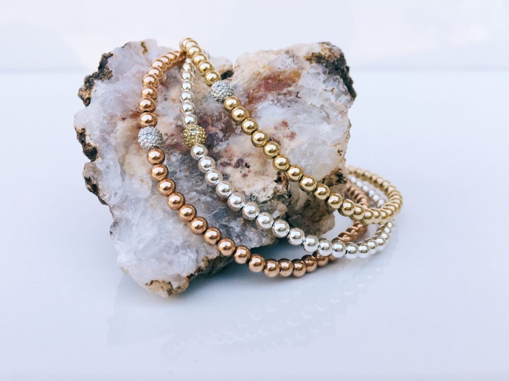 3mm Yellow Gold Filled Bracelet with 14K Diamond Bead