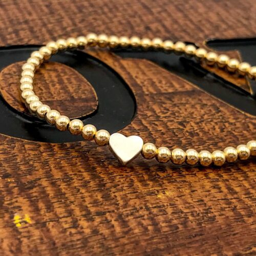 Sterling Silver Heart Charm Bracelet on 3mm Beads