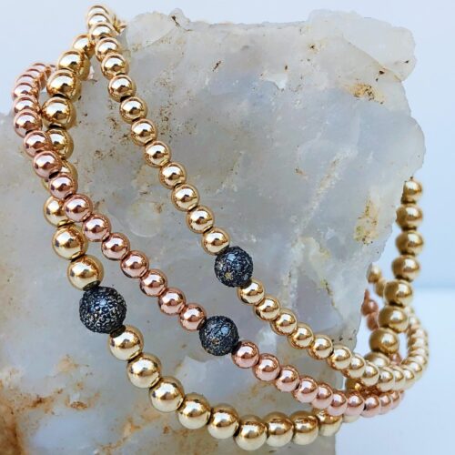 3mm & 4mm Bracelet with Sterling Silver Oxidized Diamond Bead