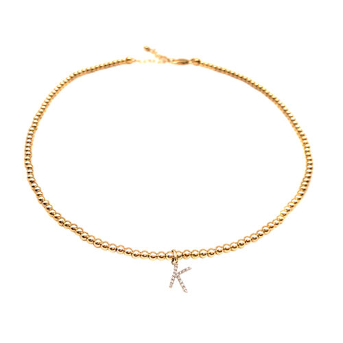 14K Pave Diamond Initial Necklace