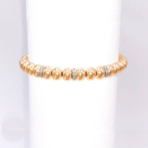 14k Gold 5mm Bead Bracelet with 3 Diamond Rondels
