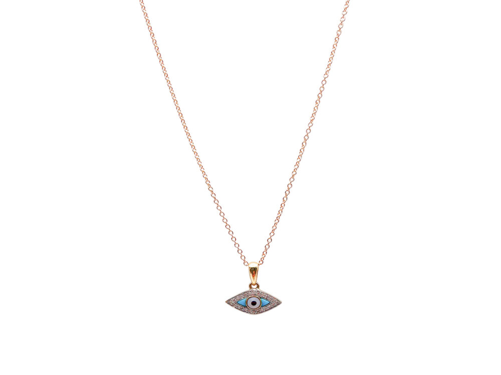 14K Gold and Diamond Evil Eye Necklace