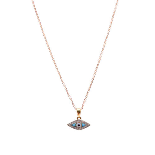 14K Gold and Diamond Evil Eye Necklace