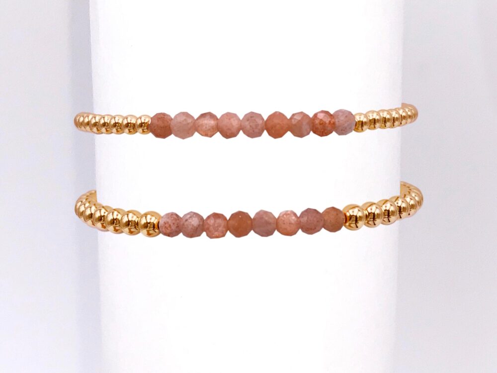 Peach Moonstone Gold Filled Bead Bracelet