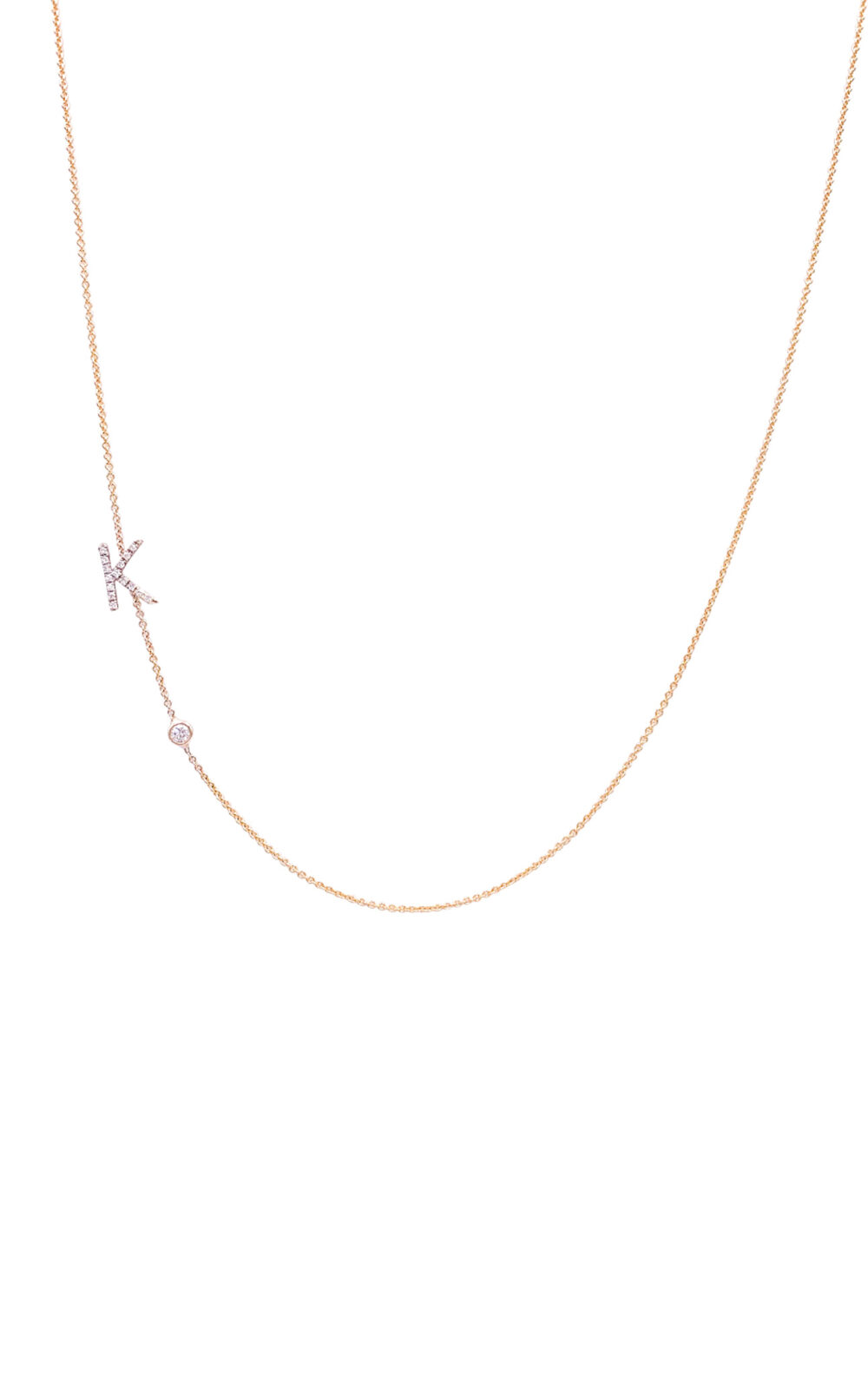 14K Initial and Bezel Diamond Necklace