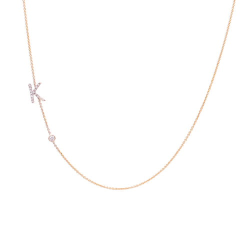 14K Initial and Bezel Diamond Necklace