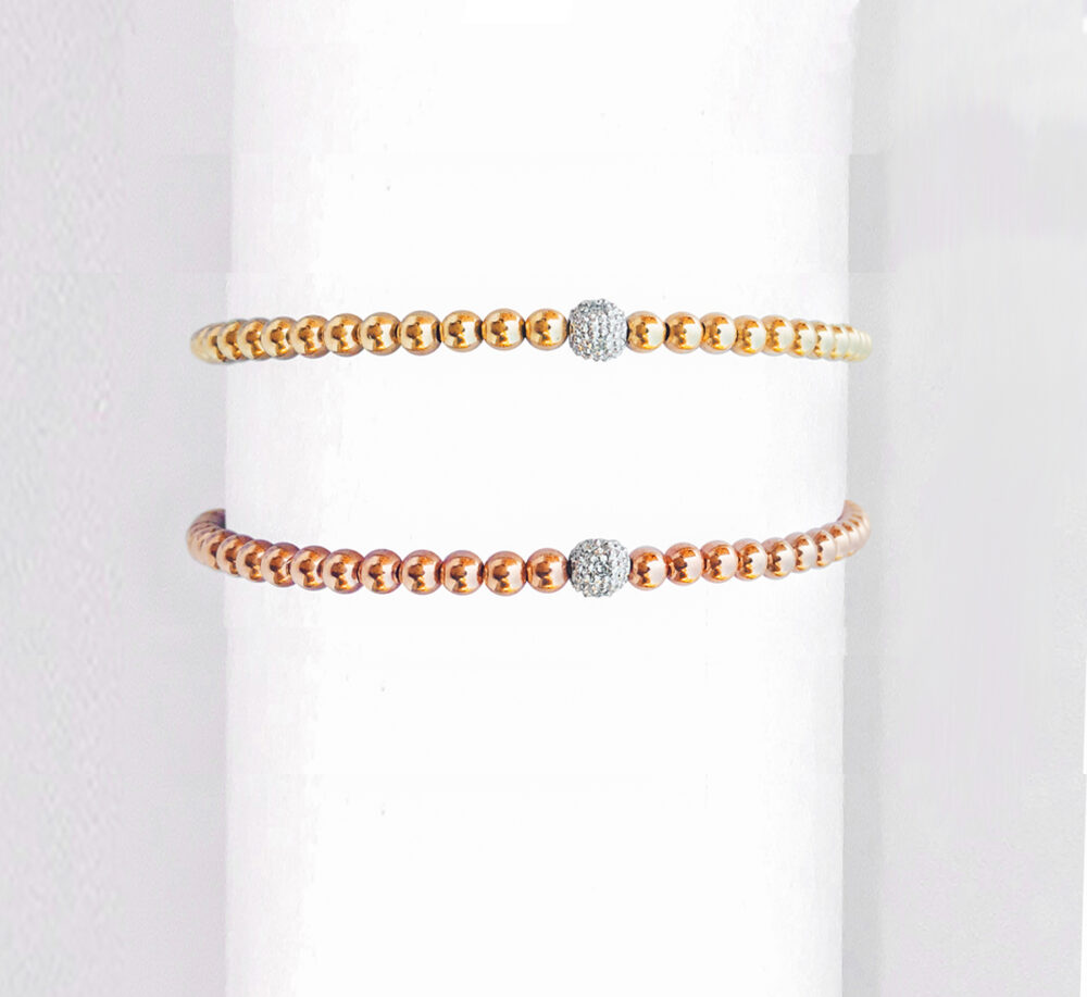14k Gold Bracelet with Pave Diamond Bead