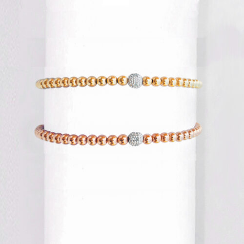 14k Gold Bracelet with Pave Diamond Bead