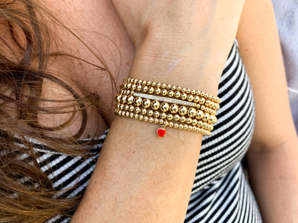3mm Bead Bracelet with 14k Enamel Heart - Image 2