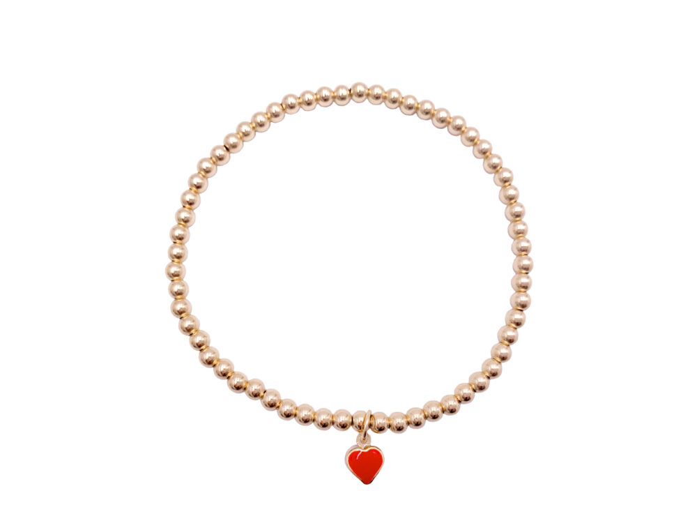 3mm Bead Bracelet with 14k Enamel Heart