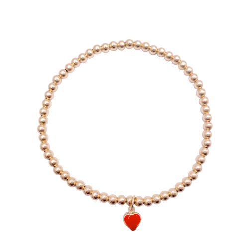 14k Gold Bead Bracelet with Enamel Heart