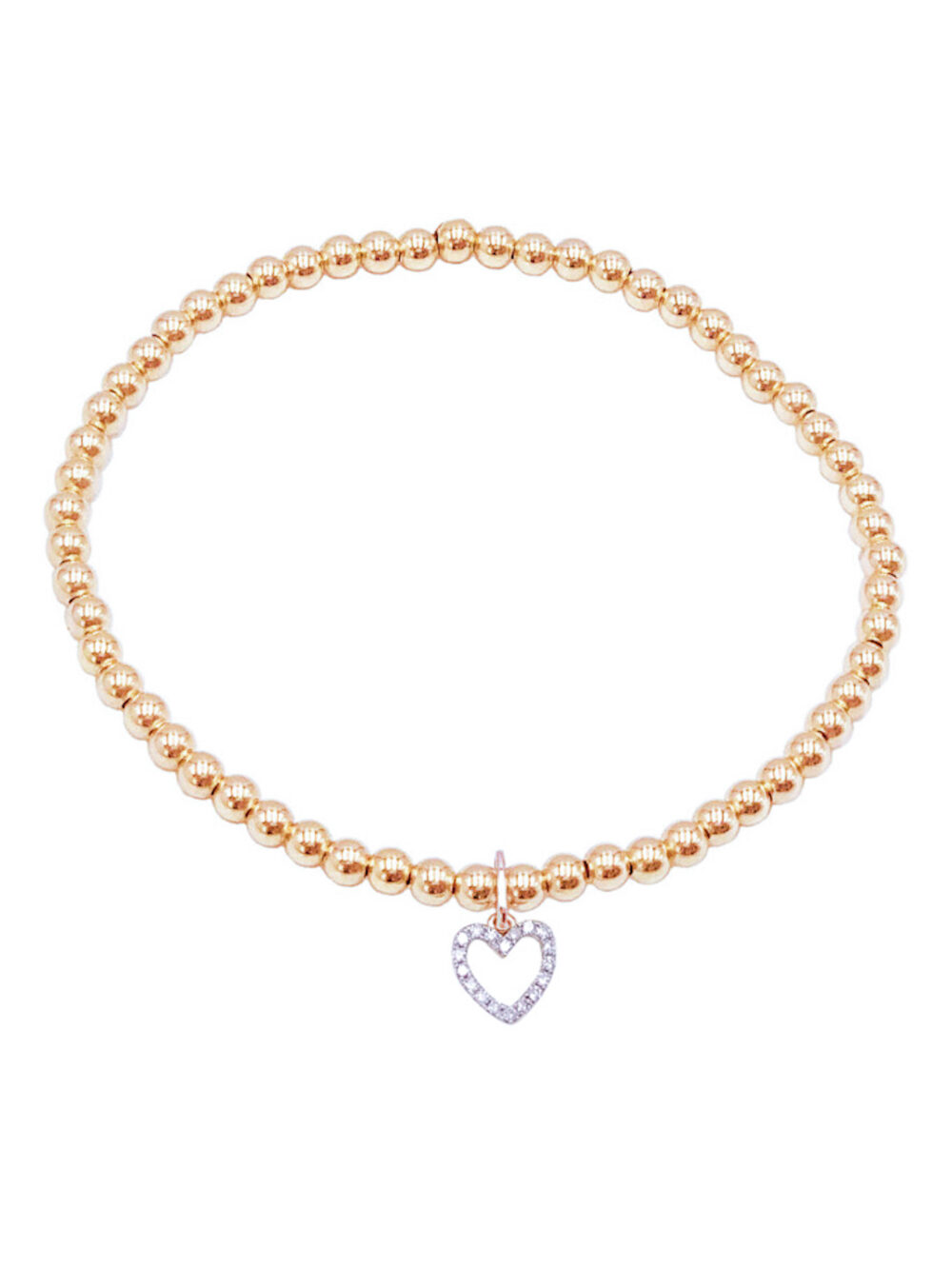 3mm Gold Filled Bead Bracelet with 14k Diamond Heart Charm