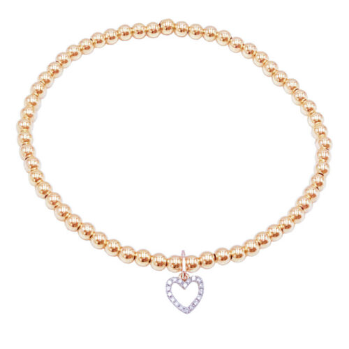 14k Gold 3mm Bead Bracelet with Diamond Heart