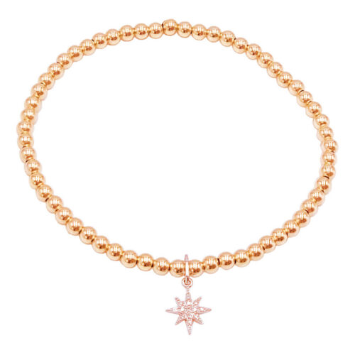 14k Gold 3mm Bead Bracelet with Diamond Starburst
